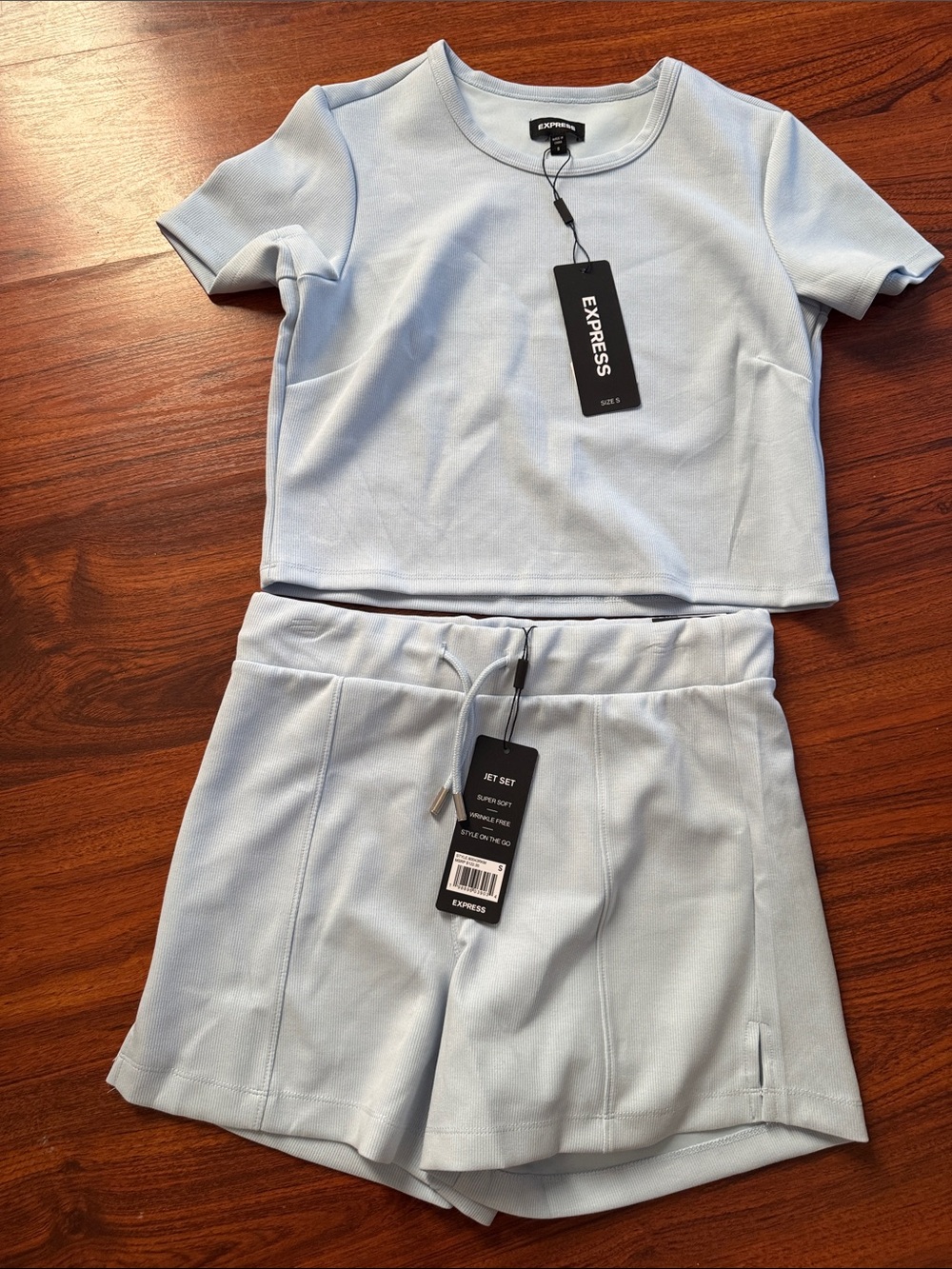 Express Powder Blue Cropped Tee & Drawstring Shorts Set